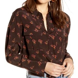 SOMETHING NAVY S Utility Blouse Button Down Brown Size XXS
